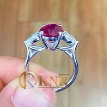Load image into Gallery viewer, Oval Shape Ruby And Natural Pear Shape Side Cvd Diamonds Prong Set Engagement Right Hand Ring 14k Solid White Gold Wedding Ring 3.80ctw

