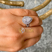 Load image into Gallery viewer, Pear Cut Moissanite and Round Cut Sides Engagement Ring In 14k Solid White Gold Bridal Ring Double Halo Split Shank Style Wedding Ring 2.70
