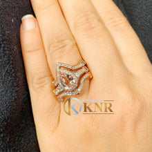Load image into Gallery viewer, Natural Pear Morganite And Cvd Round Cut Diamond Ring And Two Matching Bands Wedding Set Bridal Halo Ring Set 14k Solid Rose Gold 4.00ctw
