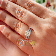 Load image into Gallery viewer, Cushion Cut Moissanite and Cvd Round Cut Sides Diamond Engagement Ring And Matching Band 14K Solid White Gold Halo Wedding Ring 1.75ctw
