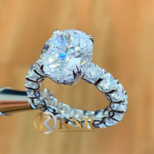 Load image into Gallery viewer, Oval Cut Moissanite And Round Cut Sides Engagement Ring Eternity Style Set In 14k Solid White Gold Wedding Ring Prong Set Bridal Ring 5.00ct
