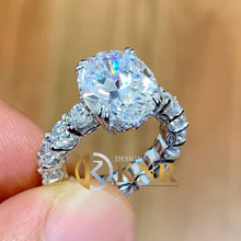 Load image into Gallery viewer, Oval Cut Moissanite And Round Cut Sides Engagement Ring Eternity Style Set In 14k Solid White Gold Wedding Ring Prong Set Bridal Ring 5.00ct
