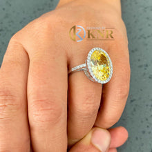 Load image into Gallery viewer, Oval Cut Simulated Fancy Yellow And Round Cut Cvd Diamond Engagement Ring Halo Bridal Ring 14k Solid White Gold Righ Hand Ring For Her 8.50

