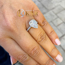 Load image into Gallery viewer, Pear Shape Moissanite And Natural Round Cut Sides Diamonds Engagement Ring 14k Solid White Gold Bridal Ring Halo Style Wedding Ring 2.50ctw
