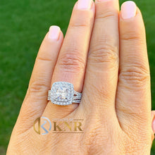 Load image into Gallery viewer, Cushion Cut Moissanite And Round Cut Sides Engagement Ring And Matching Band Bridal Ring Halo Wedding Ring Women's 14k Solid White Gold 2.30
