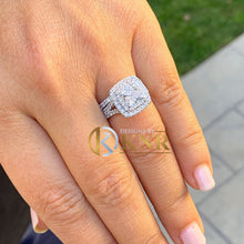 Load image into Gallery viewer, Cushion Cut Moissanite And Round Cut Sides Engagement Ring And Matching Band Bridal Ring Halo Wedding Ring Women's 14k Solid White Gold 2.30
