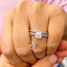 Load image into Gallery viewer, Princess Cut Moissanite and Round Cut Sides Natural Diamond Engagement Ring And Matching Band 14k Solid White Gold Wedding Bridal Ring 1.55
