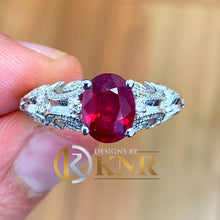 Load image into Gallery viewer, Oval Shape Ruby And Round Cut Natural Diamonds Engagement Ring 14k Solid White Gold Wedding Ring Antique Style Bridal Anniversary 2.90ctw
