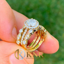 Load image into Gallery viewer, 14k solid yellow gold round cut natural diamond engagement ring and two bands, wedding, anniversary, propose, antique, deco, bridal 2.00ct
