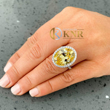 Load image into Gallery viewer, Oval Cut Simulated Fancy Yellow And Round Cut Cvd Diamond Engagement Ring Halo Bridal Ring 14k Solid White Gold Righ Hand Ring For Her 8.50
