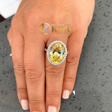 Load image into Gallery viewer, Oval Cut Simulated Fancy Yellow And Round Cut Cvd Diamond Engagement Ring Halo Bridal Ring 14k Solid White Gold Righ Hand Ring For Her 8.50
