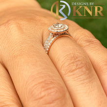 Load image into Gallery viewer, Round Cut Cvd Diamond Engagement Ring And Two Matching Bands Wedding Set Double Halo Bridal Ring Set For Her 14k Solid Rose Gold 1.30ctw
