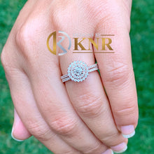 Load image into Gallery viewer, 14k Solid Rose Gold Round Cut Vatural Diamond Engagement Ring And Matching Band Double Halo Wedding Ring Halo Bridal Ring For Her 1.10ctw
