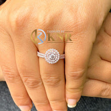 Load image into Gallery viewer, 14k Solid Rose Gold Round Cut Vatural Diamond Engagement Ring And Matching Band Double Halo Wedding Ring Halo Bridal Ring For Her 1.10ctw
