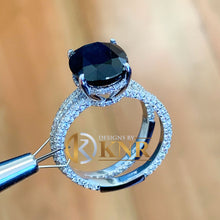 Load image into Gallery viewer, Oval Shape Blue Sapphire And Natural Diamonds Engagement Ring Halo Bridal Wedding Anniversary Promise Propose 14k Solid White Gold 4.50ctw
