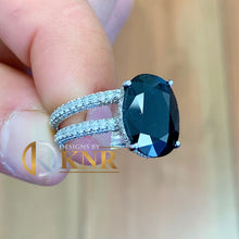 Load image into Gallery viewer, Oval Shape Blue Sapphire And Natural Diamonds Engagement Ring Halo Bridal Wedding Anniversary Promise Propose 14k Solid White Gold 4.50ctw
