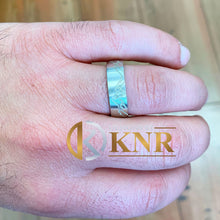 Load image into Gallery viewer, 14K White Gold Solid And Heavy Eternity Style Beveled Style Men's Band Mountain Design Ring Carved Edging Men's Wedding Band For Him 6.0mm
