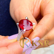 Load image into Gallery viewer, Oval Cut Ruby And Natural Round Cut Diamonds Prong Set Engagement Ring Anniversary Ring Split Shank Wedding Ring 14k Solid White Gold 12.65
