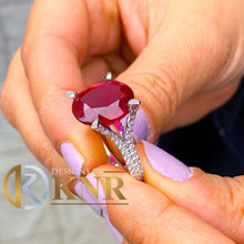 Load image into Gallery viewer, Oval Cut Ruby And Natural Round Cut Diamonds Prong Set Engagement Ring Anniversary Ring Split Shank Wedding Ring 14k Solid White Gold 12.65
