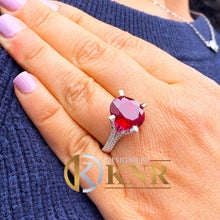 Load image into Gallery viewer, Oval Cut Ruby And Natural Round Cut Diamonds Prong Set Engagement Ring Anniversary Ring Split Shank Wedding Ring 14k Solid White Gold 12.65
