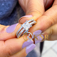 Load image into Gallery viewer, Princess Cut Moissanite and Round Cut Sides Natural Diamond Engagement Ring And Matching Band Set In 14k Solid White Gold Wedding Set 1.60ct
