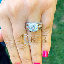 Load image into Gallery viewer, Cushion Cut Moissanite And cvd Round Cut Side Diamond Engagement Ring 14k Solid And Heavy Rose And White Gold Wedding Ring 6.50ctw
