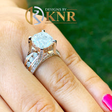 Load image into Gallery viewer, Cushion Cut Moissanite And cvd Round Cut Side Diamond Engagement Ring 14k Solid And Heavy Rose And White Gold Wedding Ring 6.50ctw

