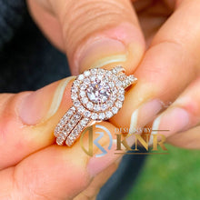 Load image into Gallery viewer, Round Cut Moissanite Engagement Ring And Two Matching Bands Bridal Set Style In 14k Solid Rose Gold Wedding Set Double Halo Design 1.30ctw
