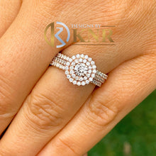Load image into Gallery viewer, Round Cut Moissanite Engagement Ring And Two Matching Bands Bridal Set Style In 14k Solid Rose Gold Wedding Set Double Halo Design 1.30ctw
