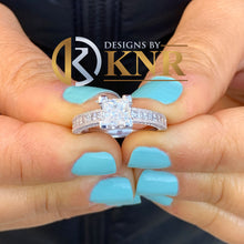 Load image into Gallery viewer, Natural Princess Cut And Round Cut Diamond Engagement Ring Bridal Filigree Antique Style Wedding Ring 14K Solid White Gold Bridal Ring 1.50
