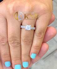 Load image into Gallery viewer, Natural Princess Cut And Round Cut Diamond Engagement Ring Bridal Filigree Antique Style Wedding Ring 14K Solid White Gold Bridal Ring 1.50
