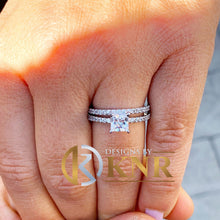 Load image into Gallery viewer, Princess Cut Moissanite and Round Cut Sides Natural Diamond Engagement Ring And Matching Band Set In 14k Solid White Gold Wedding Set 1.60ct
