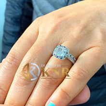Load image into Gallery viewer, GIA Certified 14k Solid White Gold Cushion Cut Diamond And Sapphires Engagement Ring And Band Halo Wedding 3.00ctw F-VS2
