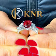 Load image into Gallery viewer, Cushion Ruby And Round And Baguettes Cut Cvd Diamonds Engagement Ring Antique Style Wedding Ring Anniversary Ring 14k Solid White Gold 3.70
