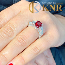 Load image into Gallery viewer, Cushion Ruby And Round And Baguettes Cut Cvd Diamonds Engagement Ring Antique Style Wedding Ring Anniversary Ring 14k Solid White Gold 3.70
