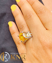 Load image into Gallery viewer, Huge, Women's 14k solid white and yellow gold cushion cut yellow sapphire and natural diamond engagement ring Bridal Wedding 7.80ctw
