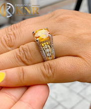 Load image into Gallery viewer, Huge, Women's 14k solid white and yellow gold cushion cut yellow sapphire and natural diamond engagement ring Bridal Wedding 7.80ctw
