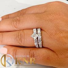 Load image into Gallery viewer, GIA Certified Princess And Round and Baguettes Cut Natural Diamond Engagement Ring And Matching Band Kite Style 14k Solid White Gold 2.20ctw
