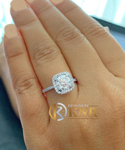 Load image into Gallery viewer, Cushion Cut Moissanite And Round Cut Natural Round Cut Side Diamond Engagement Ring Halo Style 14k Solid White Gold Wedding Ring 2.20ctw
