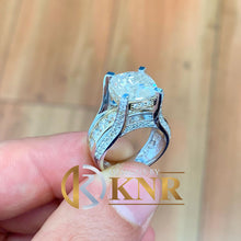 Load image into Gallery viewer, Cushion Cut Moissanite And Round Cut Sides Engagement Ring Inner Halo Wedding Ring Women's Bridal Ring 14k Solid White And Yellow Gold 6.50
