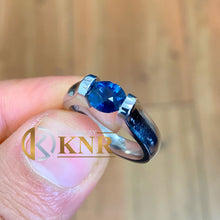 Load image into Gallery viewer, Oval Shape Blue Sapphire Engagement Ring Solitaire Ring Tension Set Ring Wedding Ring 14K Solid White Gold Natural Bridal Ring For Her 1.50
