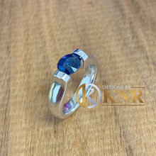 Load image into Gallery viewer, Oval Shape Blue Sapphire Engagement Ring Solitaire Ring Tension Set Ring Wedding Ring 14K Solid White Gold Natural Bridal Ring For Her 1.50

