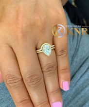 Load image into Gallery viewer, Pear Shape Moissanite And Round Cut Sides Natural Diamonds Engagement Ring And Matching Band Halo Style In 14K Yellow Gold Bridal Set 2.00ct
