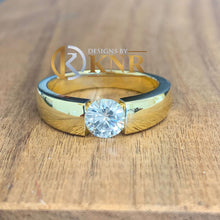 Load image into Gallery viewer, Round Cut Moissanite Engagement Ring Tension Set Solitaire Set In 14k Solid And Heavy Yellow Gold Wedding Ring Women's Bridal Ring 1.00ctw
