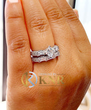 Load image into Gallery viewer, GIA Certified Princess And Round and Baguettes Cut Natural Diamond Engagement Ring And Matching Band Kite Style 14k Solid White Gold 2.20ctw
