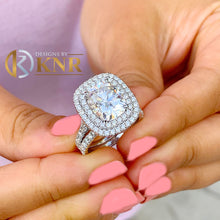 Load image into Gallery viewer, Cushion Cut and Round Cut IGI Certified Diamond Engagement Ring And Matching Band Wedding Bridal Set Double Halo 14K Solid White Gold 4.50ct
