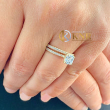 Load image into Gallery viewer, Asscher Cut Moissanite and Natural Round Cut Sides Engagement Ring And Matching Band In 14k Solid Yellow Gold Wedding Bridal Set 1.50ctw
