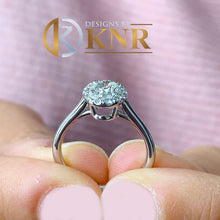 Load image into Gallery viewer, GIA Certified Oval Shape and Round Cut Sides Natural Diamond Engagement Ring 14k Solid White Gold Wedding Ring Halo Ring Bridal Ring 0.90ctw
