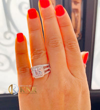 Load image into Gallery viewer, Princess Cut And Round Cut Sides Diamonds Engagement Ring Prong Set Halo IGI Certified Triple Shank Style 14k Solid White Gold 2.80ctw F-VS2

