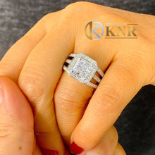 Load image into Gallery viewer, Princess Cut Moissanite And Round Cut Sides Cvd Diamonds Engagement Ring Prong Set Halo Triple Shank Style 14k Solid White Gold 3.80ctw
